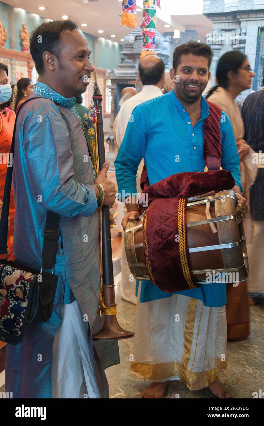 Musiker treten beim Mahotsavam Chariot Festival 2023 der Tamil Hindu Community in Melbourne, Australien auf Stockfoto
