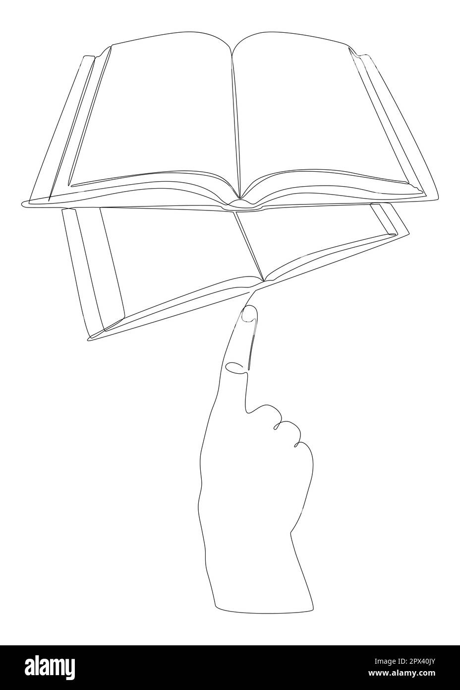 Eine durchgängige Hand mit mehreren Büchern. Vektorkonzept zur Darstellung dünner Linien. Kontur Zeichnen kreativer Ideen. Stock Vektor