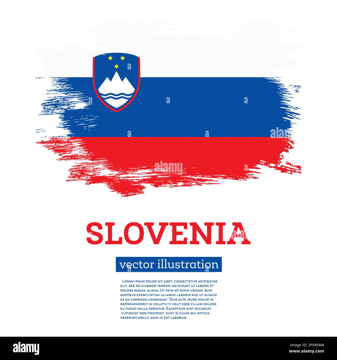 Slowenische Flagge mit Pinselstrichen. Vektordarstellung. Unabhängigkeitstag. Stock Vektor