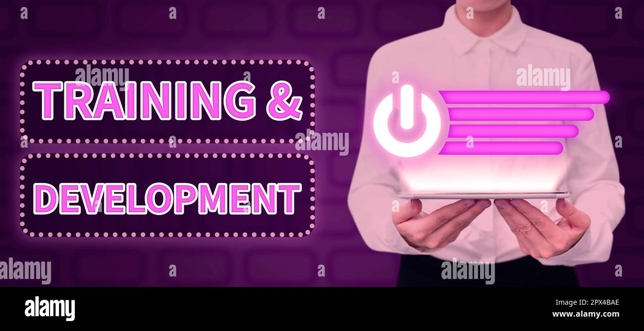 Schild mit „Training Development“ (Schulungsentwicklung), ein Wort mit dem Titel „Organize Additional Learning Expedite Skills“ (zusätzliche Lernfähigkeiten Stockfoto