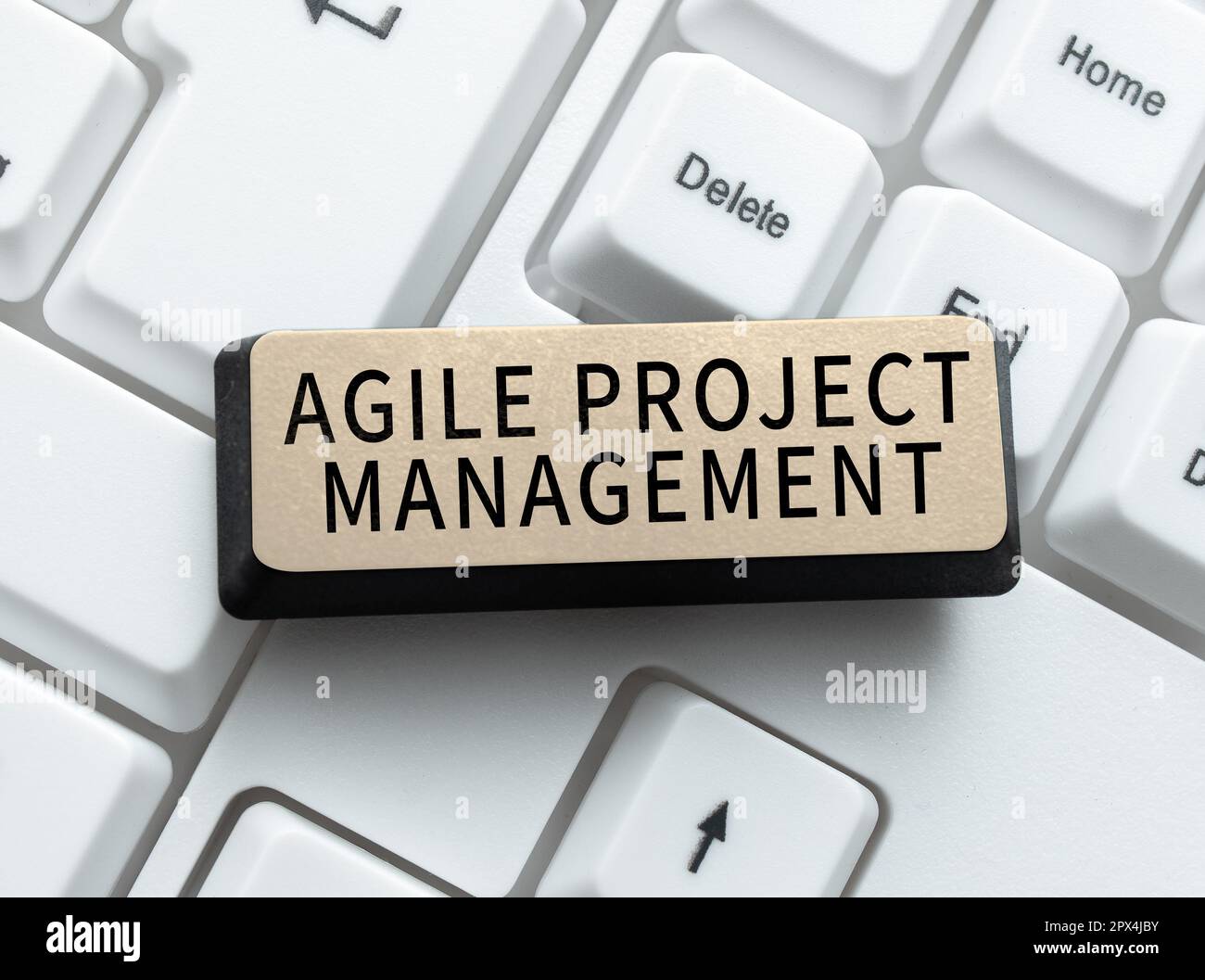 Textunterschrift mit Agile Project Management, Business Overview Management Methodologie von traditioneller bis moderner Technologie Stockfoto