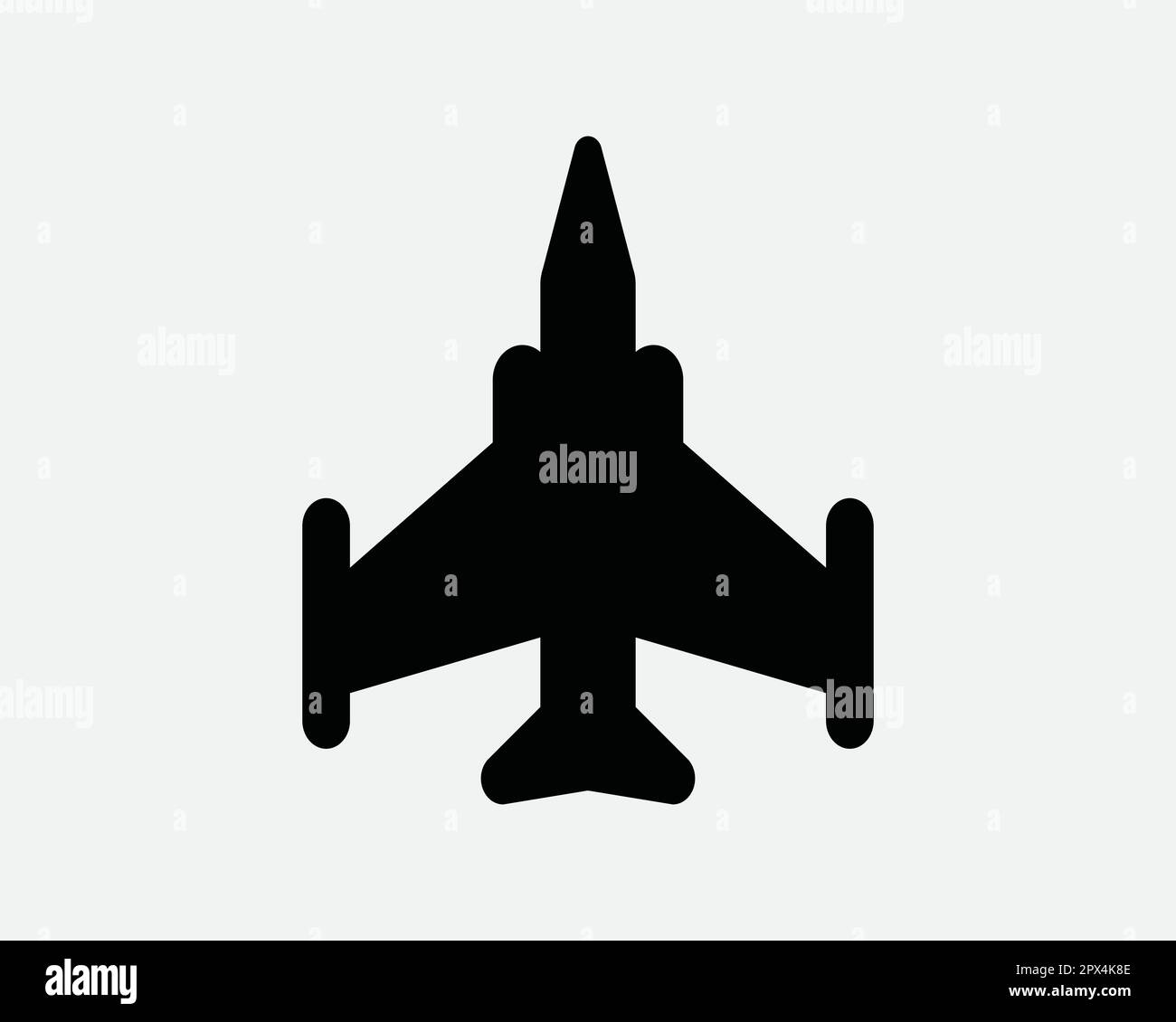 Fighter Jet Schwarz-Weiß-Symbol. Zeichen Für Militärflugzeuge. Fight War Flugzeug Vector Illustration Clipart Symbol. Air Force Flugzeug Draufsicht Silh Stock Vektor