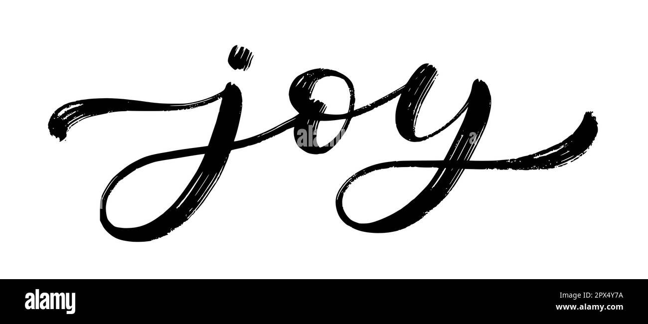JOY-Text Handgezeichnete Pinselkalligraphie. Schwarzer Text auf weißem Hintergrund. Joy-Skript-Kalligraphie-Wort. Vektordarstellung. Aufdruck mit grafischem Wortdesign Stock Vektor