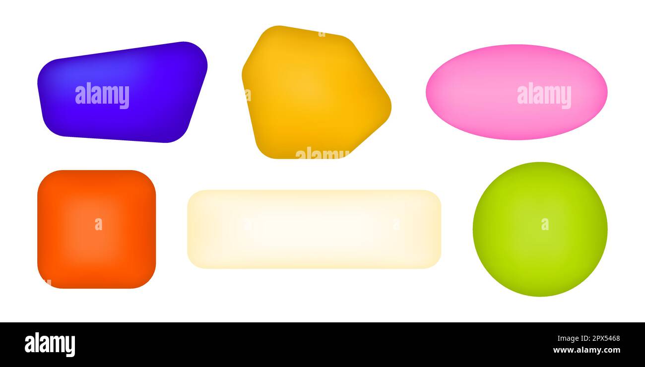 Set von 3D geometrischen Formen in leuchtenden Farben. Abstrakte Hintergründe für Verkaufsdesign, Banner, Poster, Werbung. Quadrat, Kreis, Polygon. Vektorbeleuchtung Stock Vektor