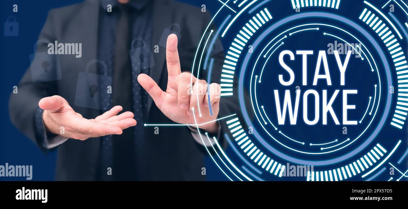 Handgeschriebener Text Bleib wach, Word für die Kenntnis deiner Umgebung und der Dinge, die vor