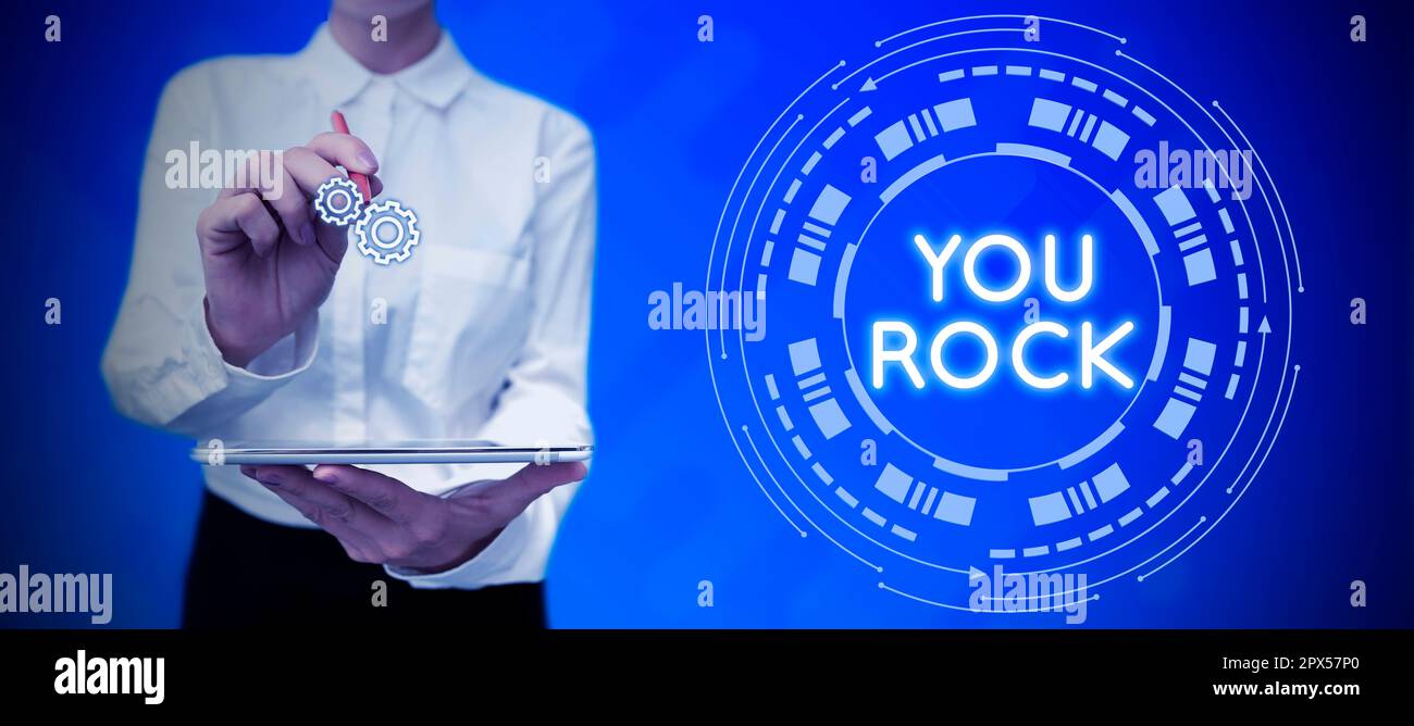 Text mit „Inspiration You Rock“, „Geschäftsidee“Slang mit Lob oder
