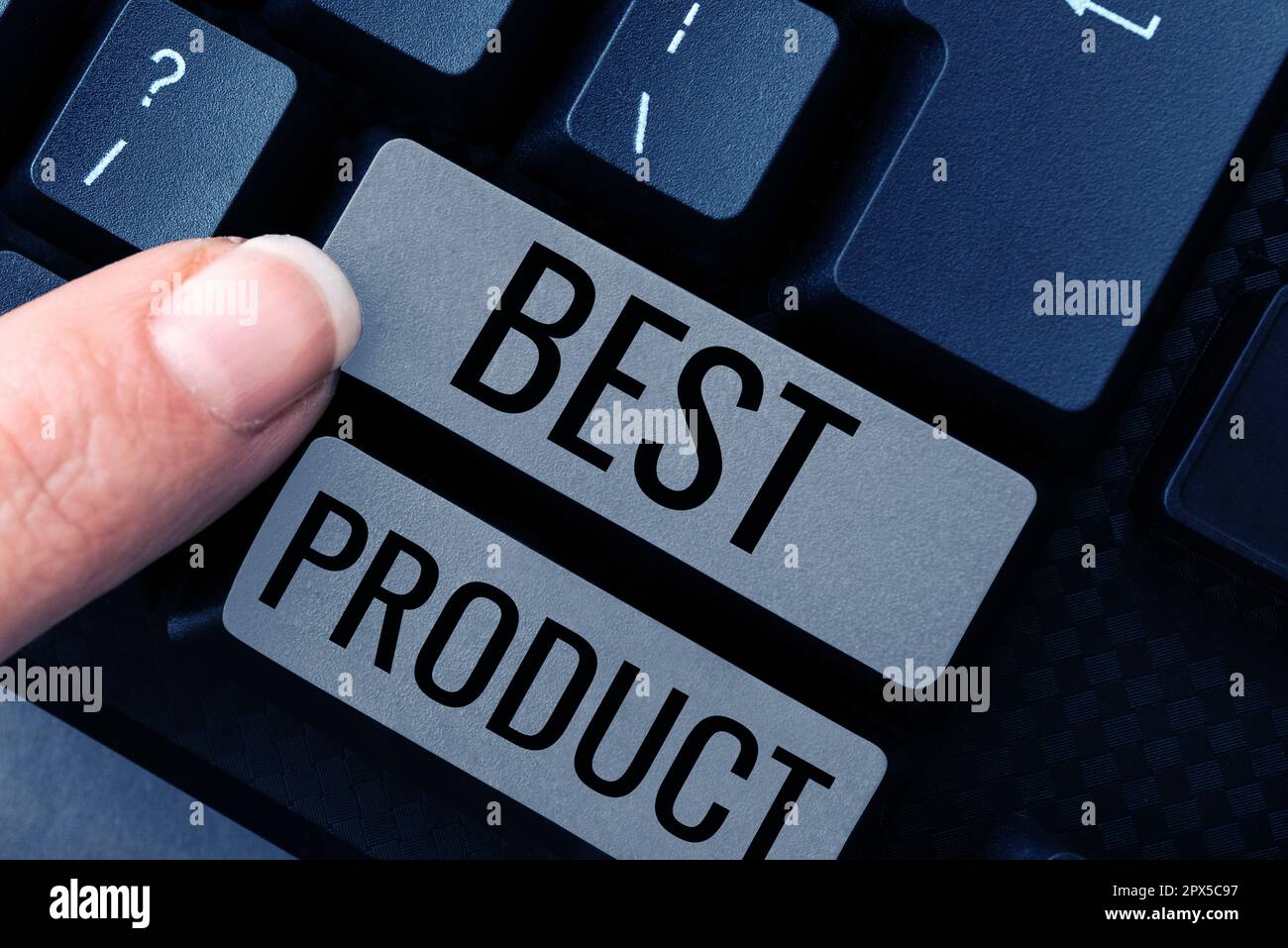 Schild mit der Aufschrift „Bestes Produkt“, Konzeptfoto sehr beliebt, und eine große Menge davon wurde verkauft Stockfoto