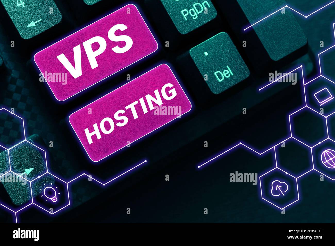 Konzeptionelle Darstellung VPS-Hosting, Geschäftsansatz imitiert einen dedizierten Server innerhalb einer gemeinsam genutzten Hosting-Umgebung Stockfoto