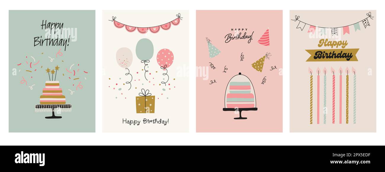 Glückwunschkarte und Einladungsvorlagen. Vektordarstellung im handgezeichneten einfachen Stil Stock Vektor