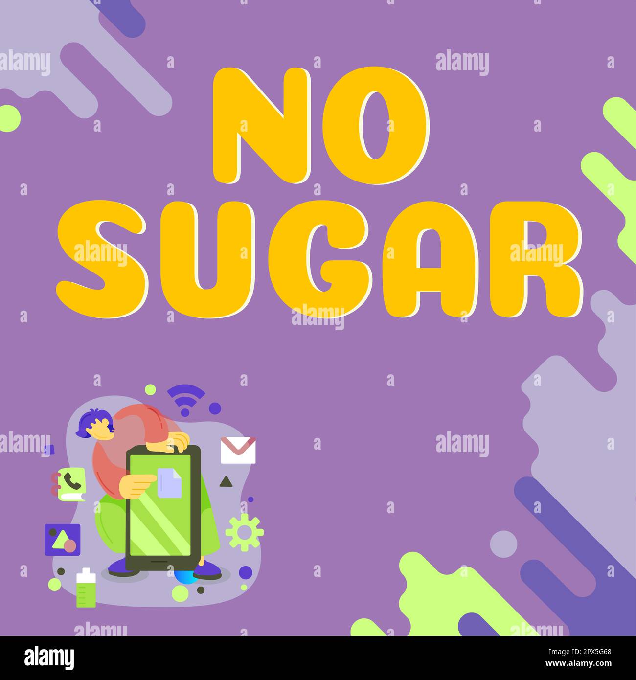 Die Textunterschrift „No Sugar, Word for“ wurde zurückgelassen und durch künstliche Süßungsmittel ersetzt Stockfoto