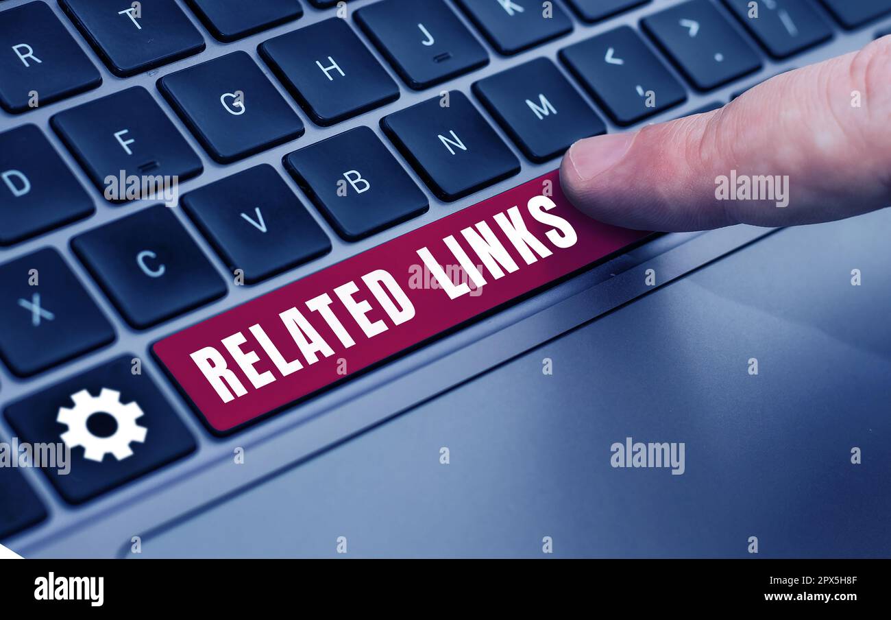 Textunterschrift Präsentation verwandter Links, konzeptionelle Foto-Website innerhalb einer Webseite Querverweis Hotlinks Hyperlinks Stockfoto