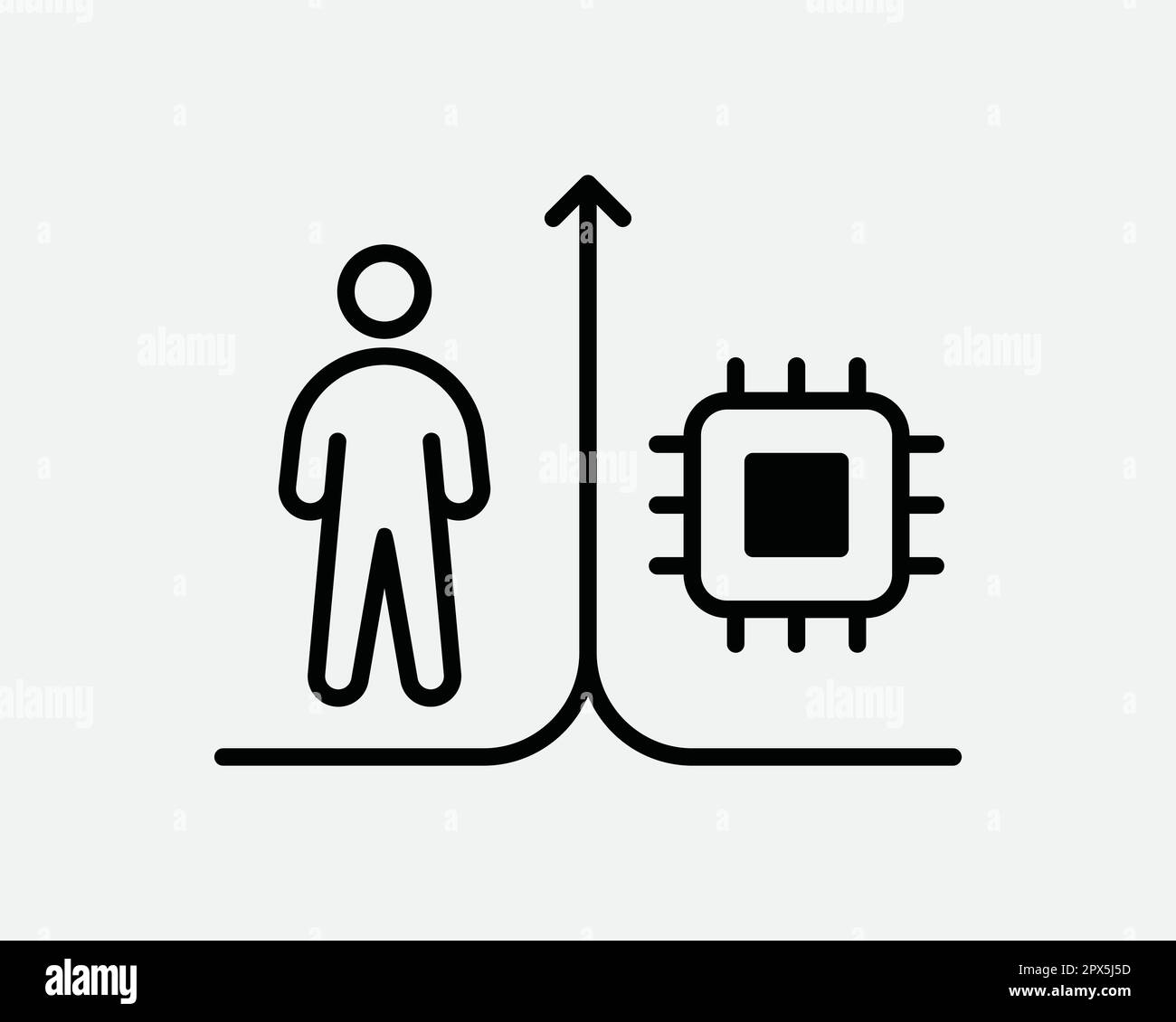 Symbol „Mensch vs. KI“. Person Stick Figur Man Künstliche Intelligenz Technologie Integration Schild Symbol Vektor Grafik Illustration Clipart Cricut Stock Vektor