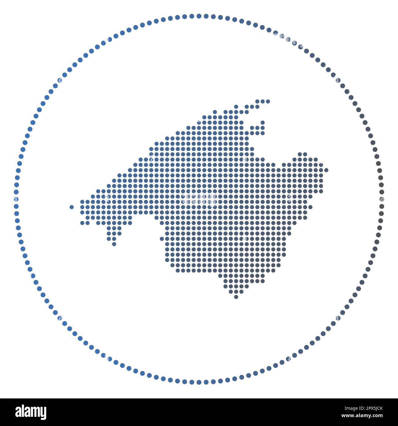 Digitales Abzeichen auf Mallorca. Gepunktete Karte von Mallorca im Kreis. Techniksymbol der Insel mit graduierten Punkten. Illustration des kühlen Vektors. Stock Vektor