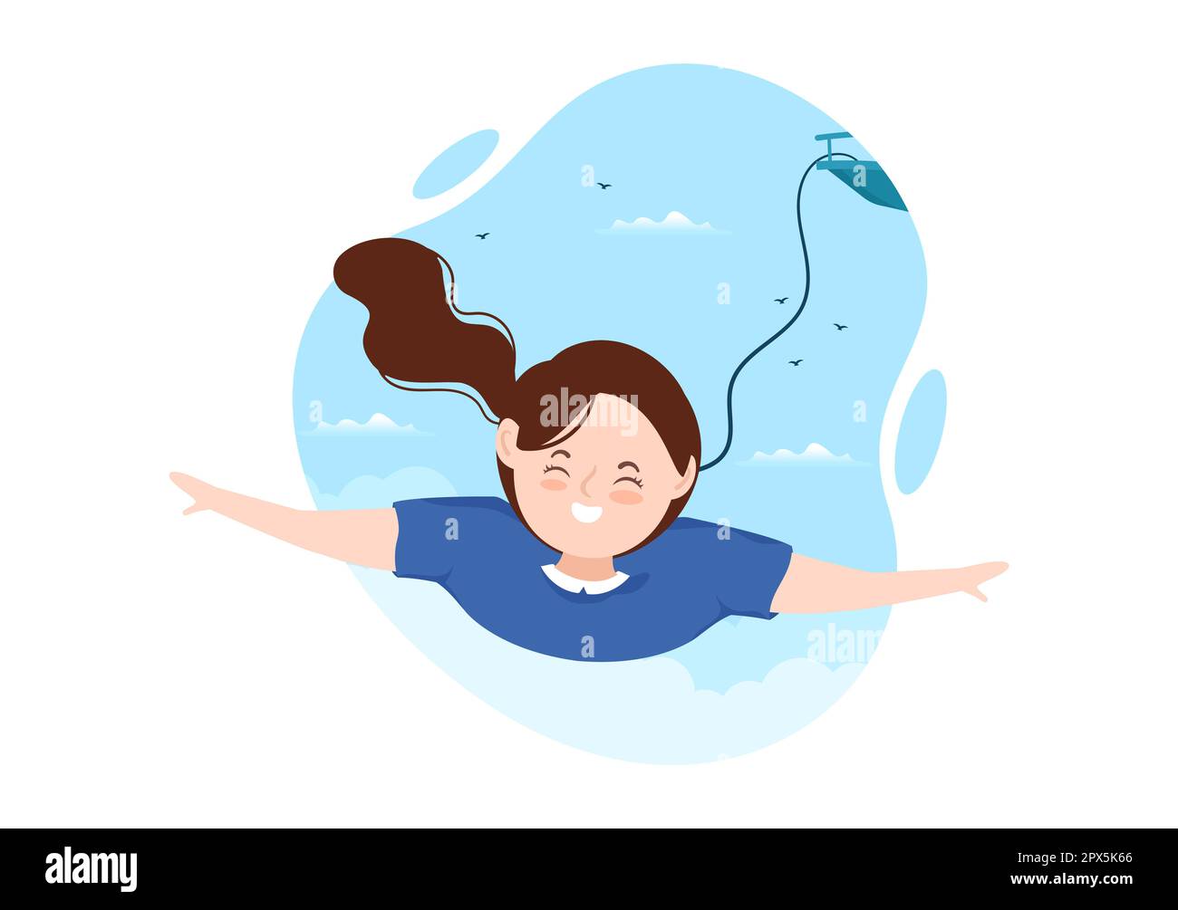 Bungee-Jumping-Illustration mit einer Person, die ein elastisches Seil trägt, das aus der Höhe springt, in einer flachen Cartoon Extreme Sports Vector-Vorlage Stockfoto