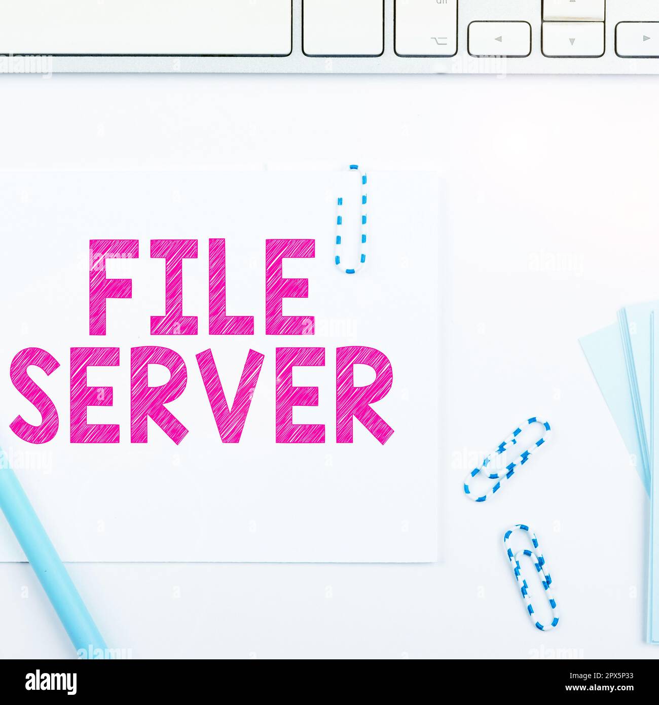 Handschriftlicher Sign File Server, Konzept bedeutet Gerät, das den Zugriff auf separat gespeicherte Daten steuert Stockfoto
