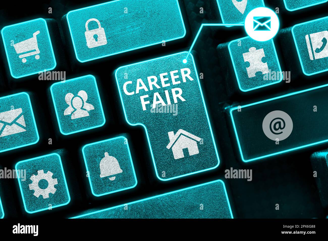 Inspiration mit dem Schild Career Fair, Word für eine Veranstaltung, bei der Arbeitsuchende mögliche Arbeitgeber treffen können Stockfoto