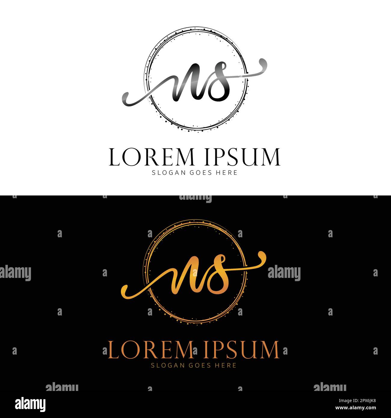 Ursprüngliches NS Beauty Monogramm und elegantes Logo handschriftliches Logo mit ursprünglicher Signatur, Hochzeit, Mode, Blumen mit kreativer Vorlage Stock Vektor