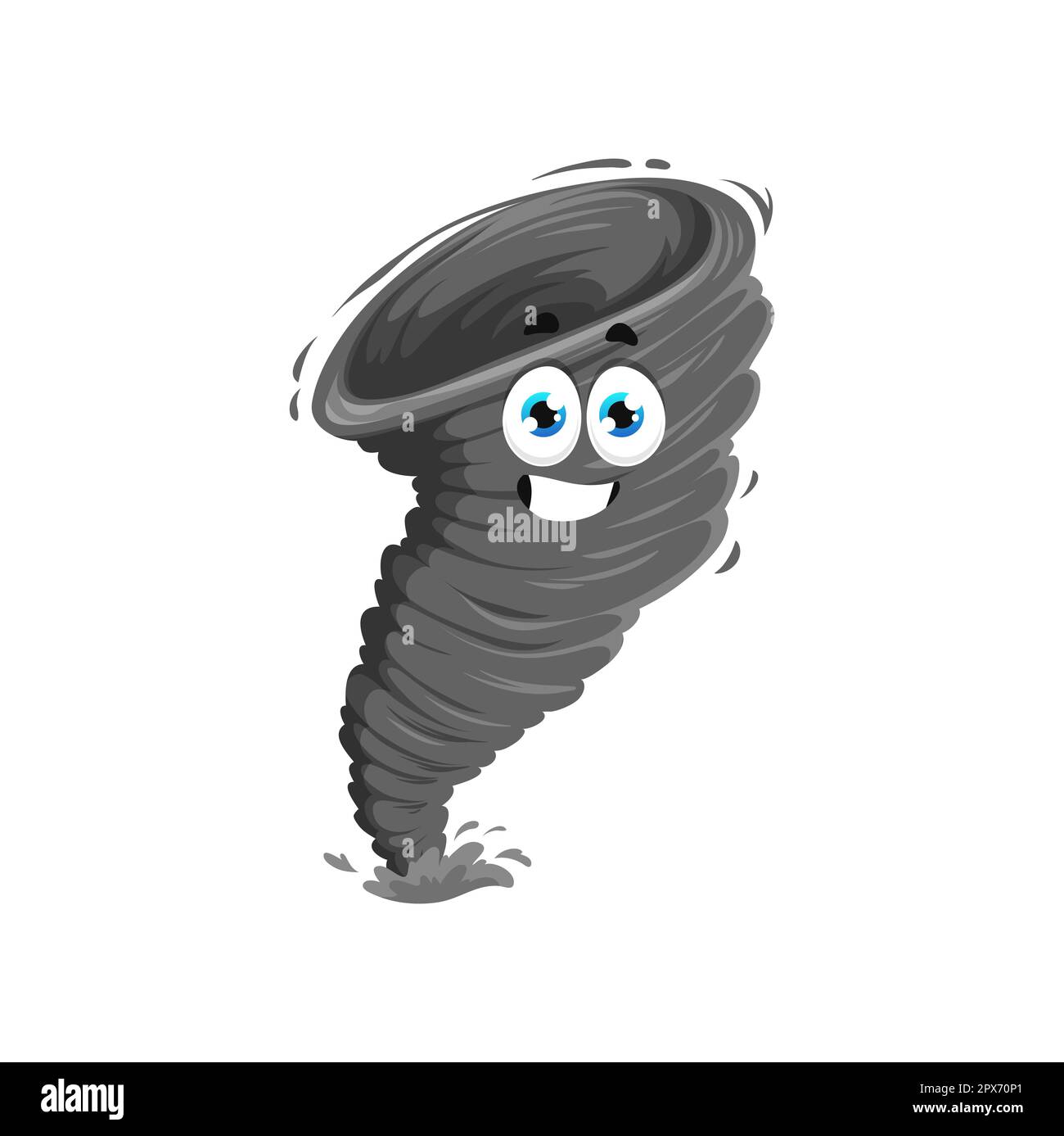Cartoon-Tornado-Charakter, lustiger Vektorsturm, isolierter Wetter-Wirbelsturm. Wirbelwind, Wirbelsturm, Wirbelsturm, Trichter mit lächelndem Gesicht Stock Vektor