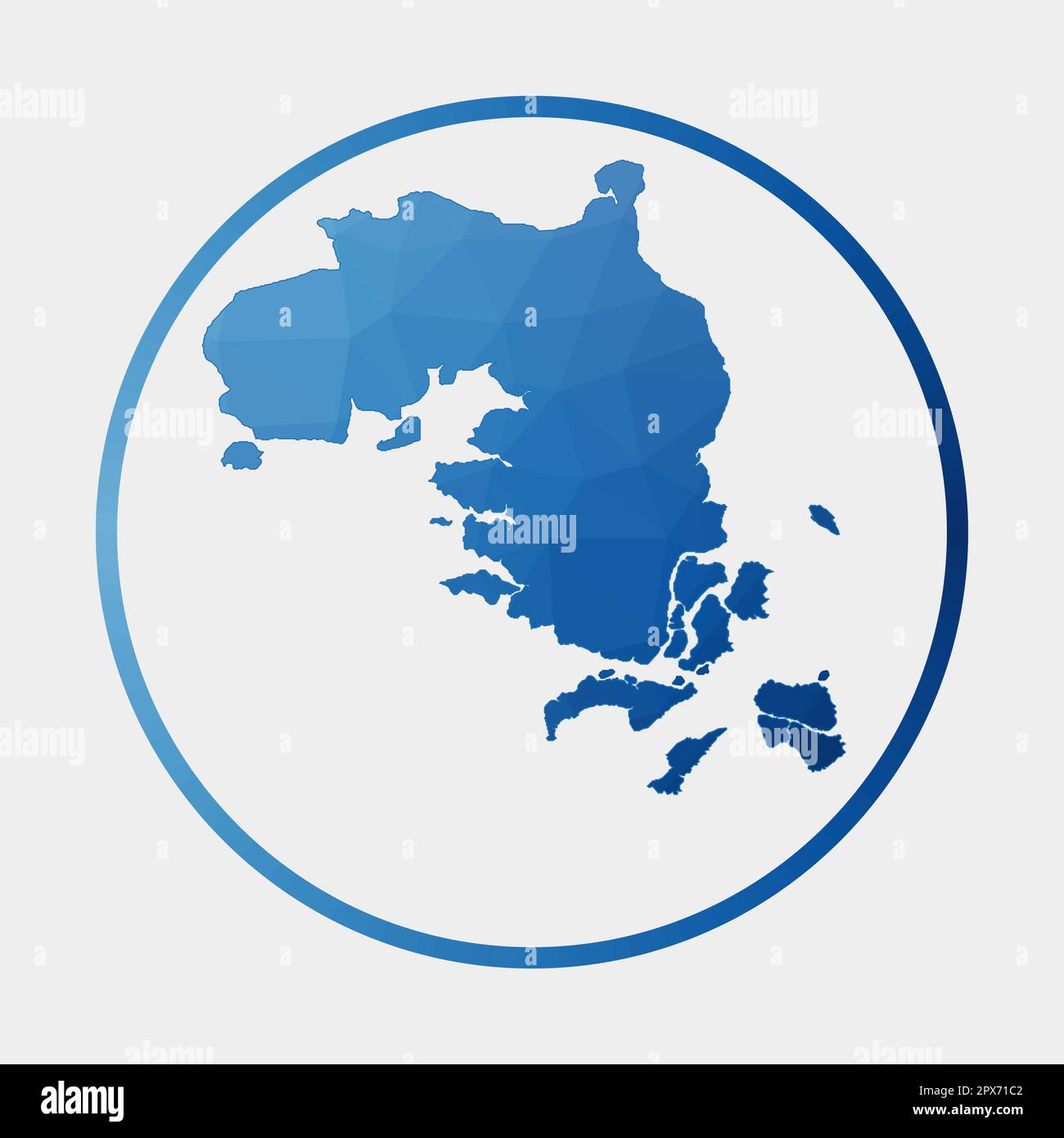 Symbol für Bintan Island. Polygonale Karte im Gradientenring. Rundes, tiefes Poly-Bintan-Island-Schild. Vektordarstellung. Stock Vektor