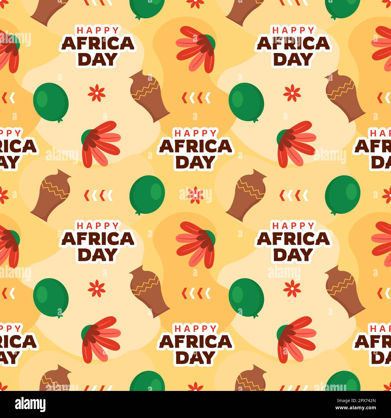 Happy Africa Day nahtloses Muster-Design mit afrikanischen Stammesfiguren Dekoration in Vorlage handgezeichnete Cartoon flache Landingpage-Illustration Stock Vektor