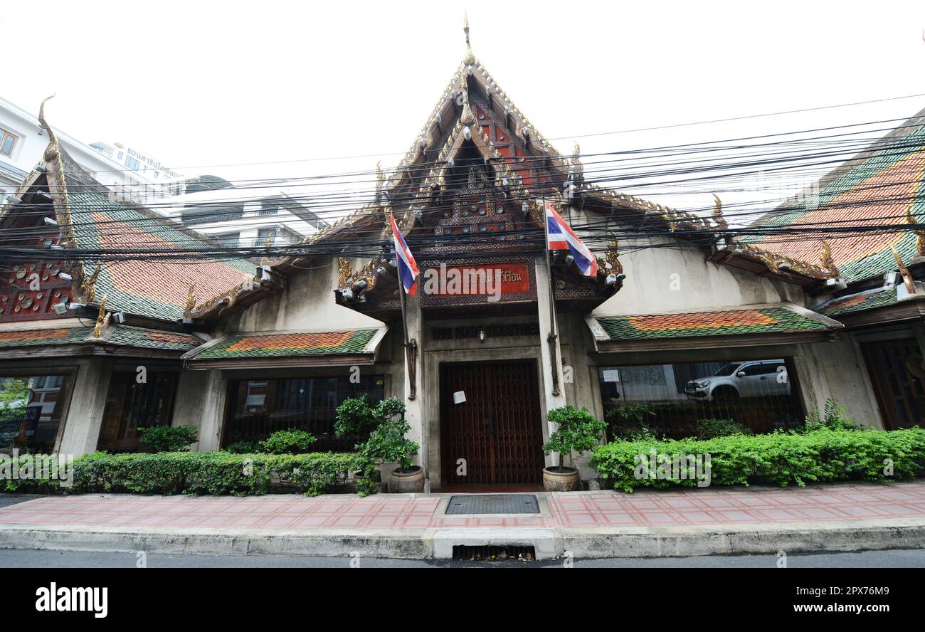 Wunderschöne restaurierte Häuser an der Charoen Krung Road Soi 40 in Bang Rak, Bangkok, Thailand. Stockfoto