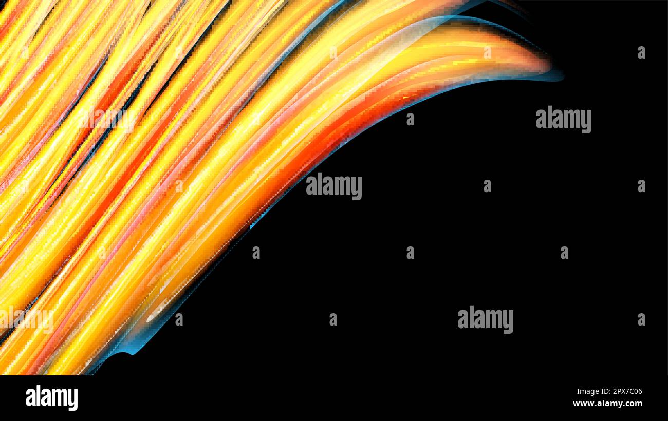 Wunderschönes leuchtendes Gelb Orange abstrakt energetisch Magisch kosmisch feurige Neontextur von Linien und Streifen, Wellen, Flammen mit Drehungen und Drehungen Stock Vektor