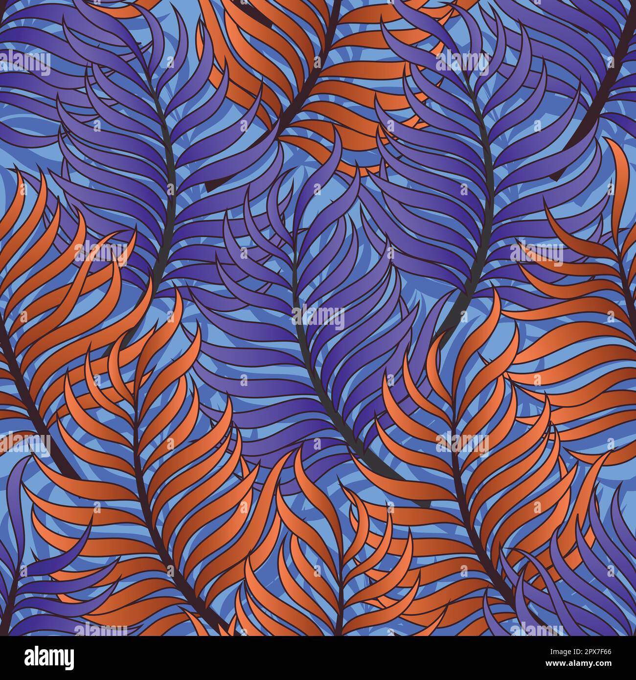 Farbenfrohes nahtloses Muster aus Palmenblättern. Darstellung tropischer Hintergründe. Stock Vektor