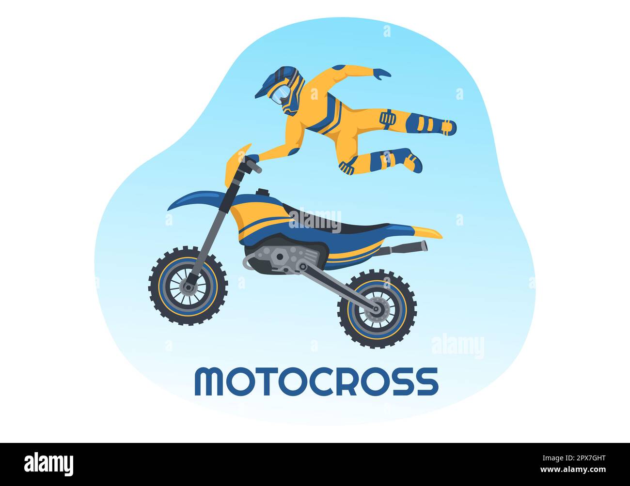 Motocross Illustration mit einem Fahrer, der mit dem Fahrrad durch Schlamm, felsige Straßen und Abenteuer fährt, in Extreme Sport Flat Cartoon Hand Drawn Template Stockfoto