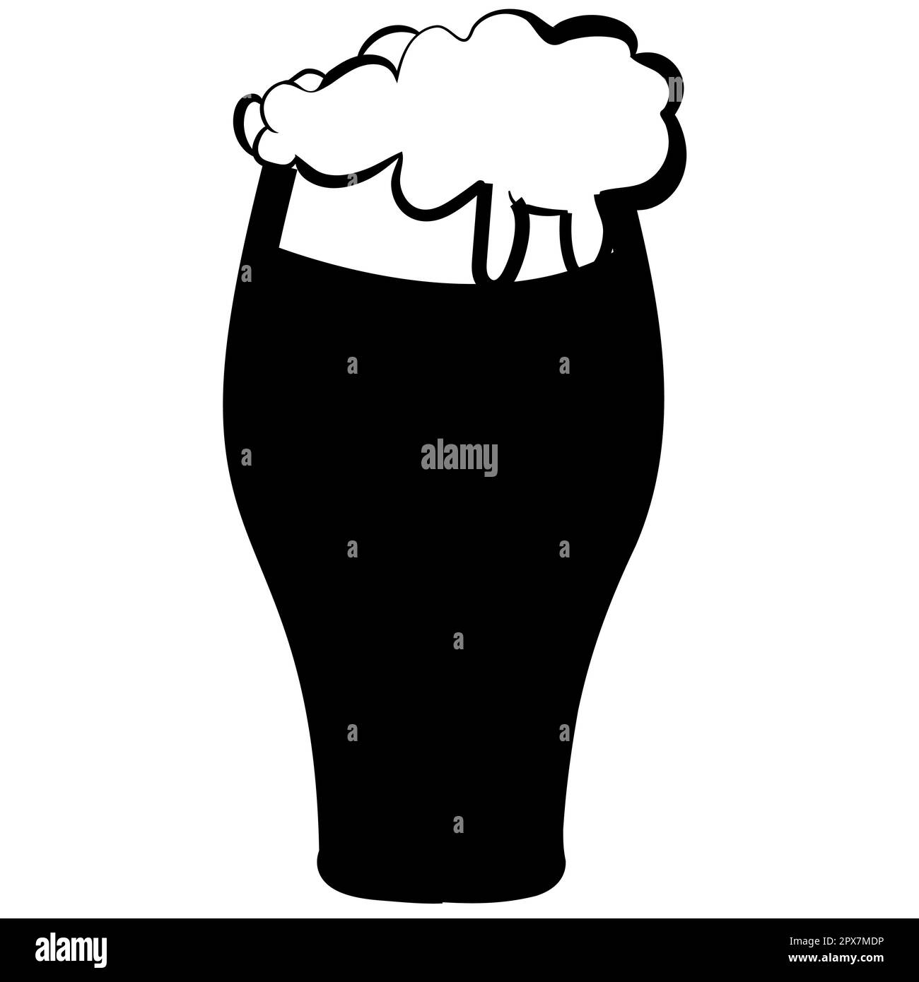 Bierglas mit dunklem, schwarzem, schmackhaftem, aromatischem Craft-Bier, Kräftiger, dicker Schaum, der an den Rändern auf weißem Hintergrund abläuft. Schwarz und w Stock Vektor