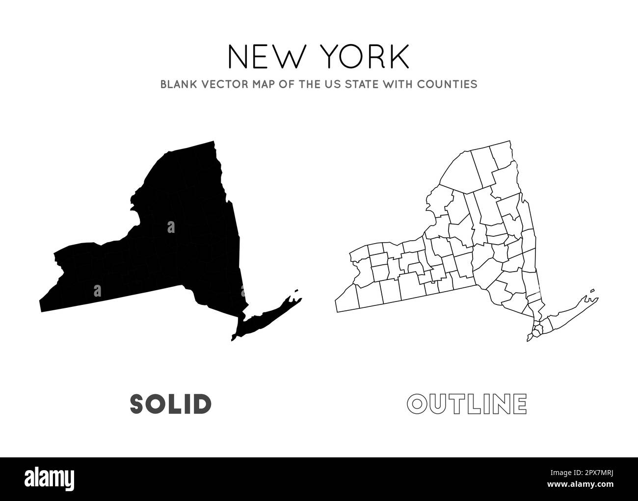 Karte von New York. Leere Vektorkarte des US-Bundesstaates mit Countys. Borders of New York für Ihre Infografik. Vektorabbildung. Stock Vektor