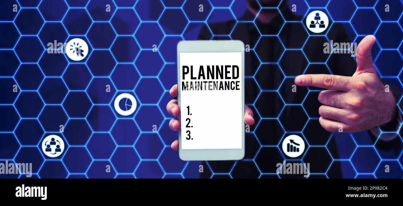 Handschrift Text geplante Wartung, Konzept Bedeutung Check ups regelmäßig geplant werden Stockfoto