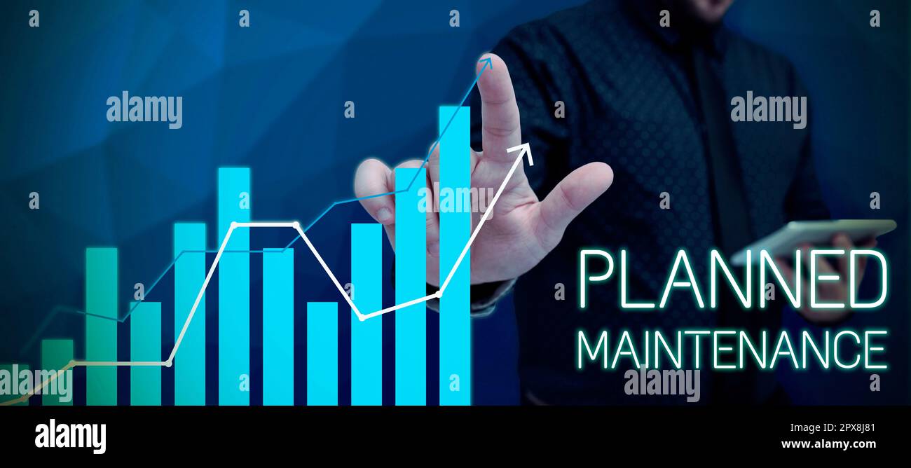 Handschriftlich unterschreiben Sie Planned Maintenance, Business Idea Check ups, die regelmäßig durchgeführt werden müssen Stockfoto