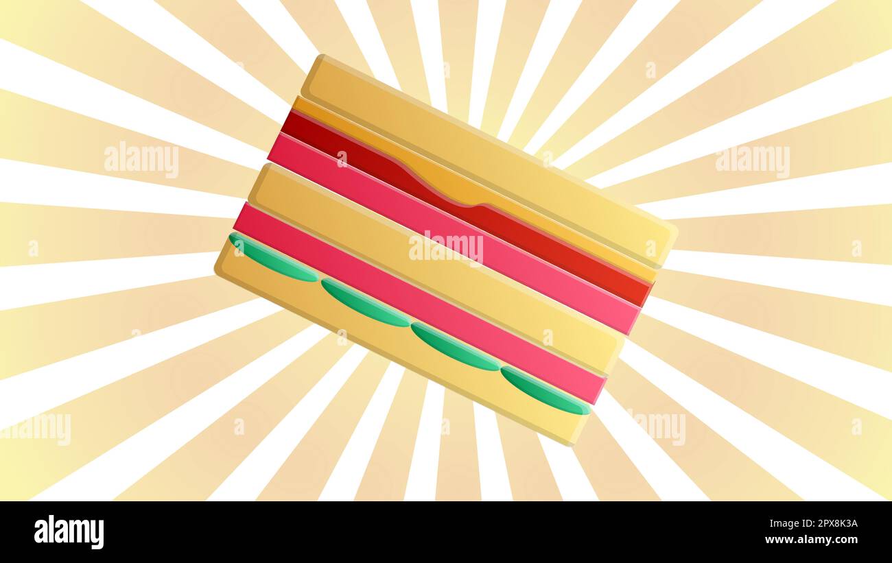 Sandwich - niedliches Bild in Cartoon-Farben. Grafische Designelemente für Speisekarte, Verpackung, Werbung, Poster, Broschüre oder Hintergrund. Vektordarstellung Stock Vektor