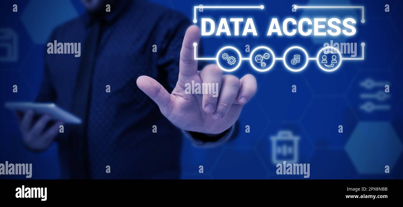 Handgeschriebenes Schild Datenzugriff, Internetkonzept die Fähigkeit des Benutzers, auf Daten zuzugreifen, die in einer Datenbank gespeichert sind Stockfoto