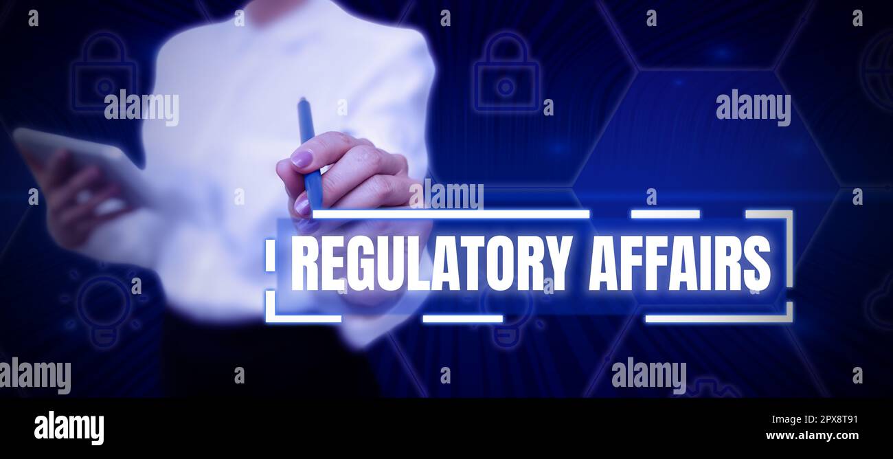 Schreiben mit Text regulatorische Angelegenheiten, Begriff bedeutet den Wunsch der Regierungen, die öffentliche Gesundheit zu schützen Stockfoto