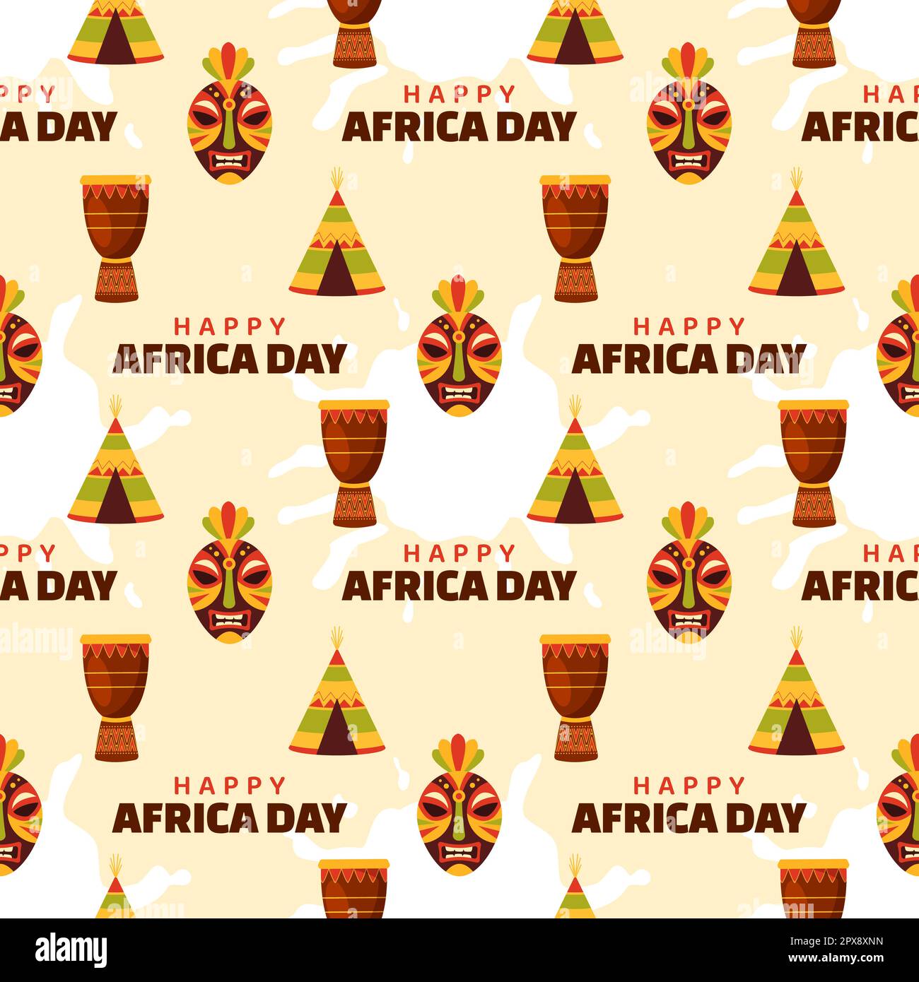 Happy Africa Day nahtloses Muster-Design mit afrikanischen Stammesfiguren Dekoration in Vorlage handgezeichnete Cartoon flache Landingpage-Illustration Stock Vektor