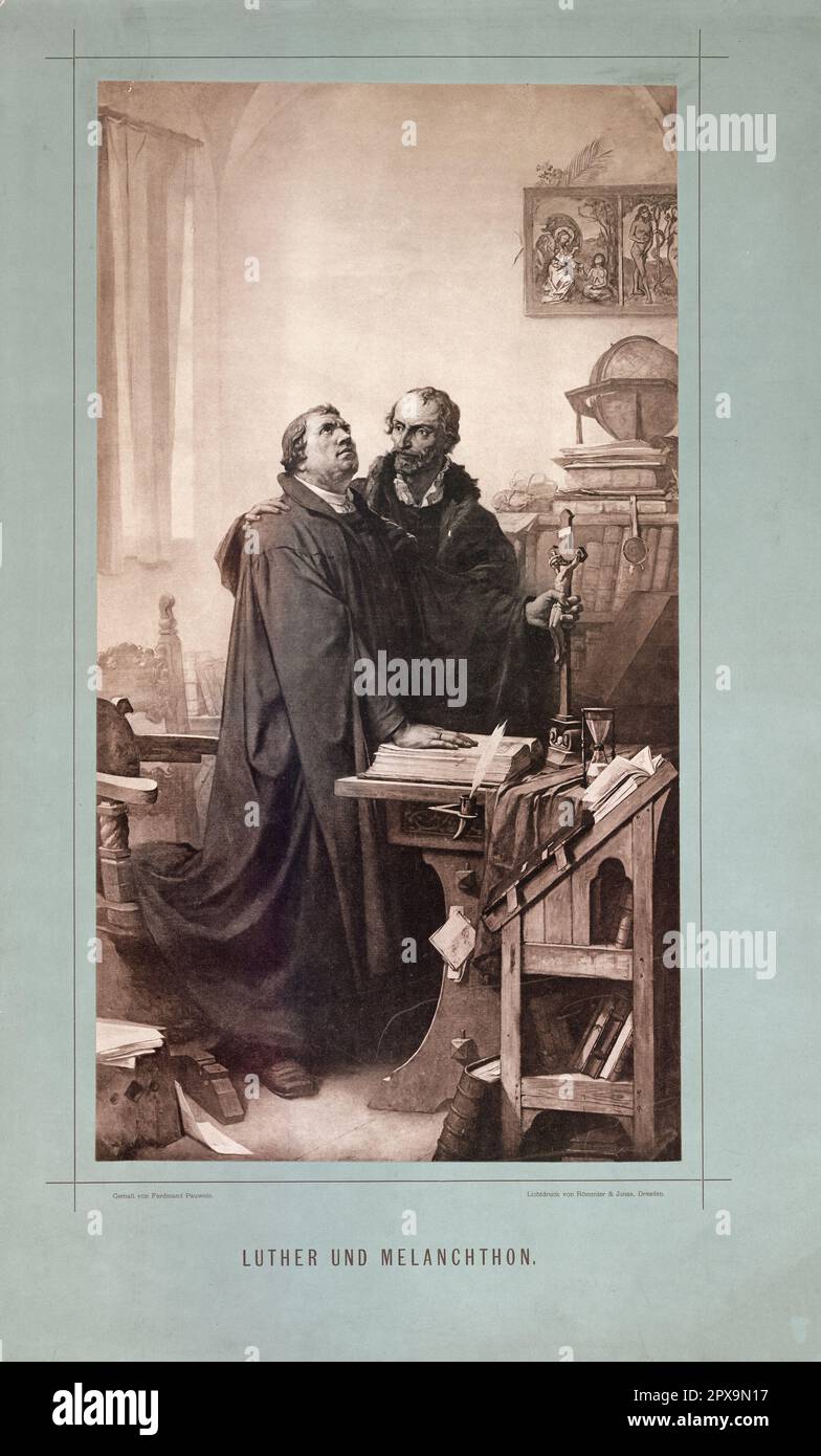 Luther Und Melanchthon. Vintage-Illustration des 1885 Stockfoto