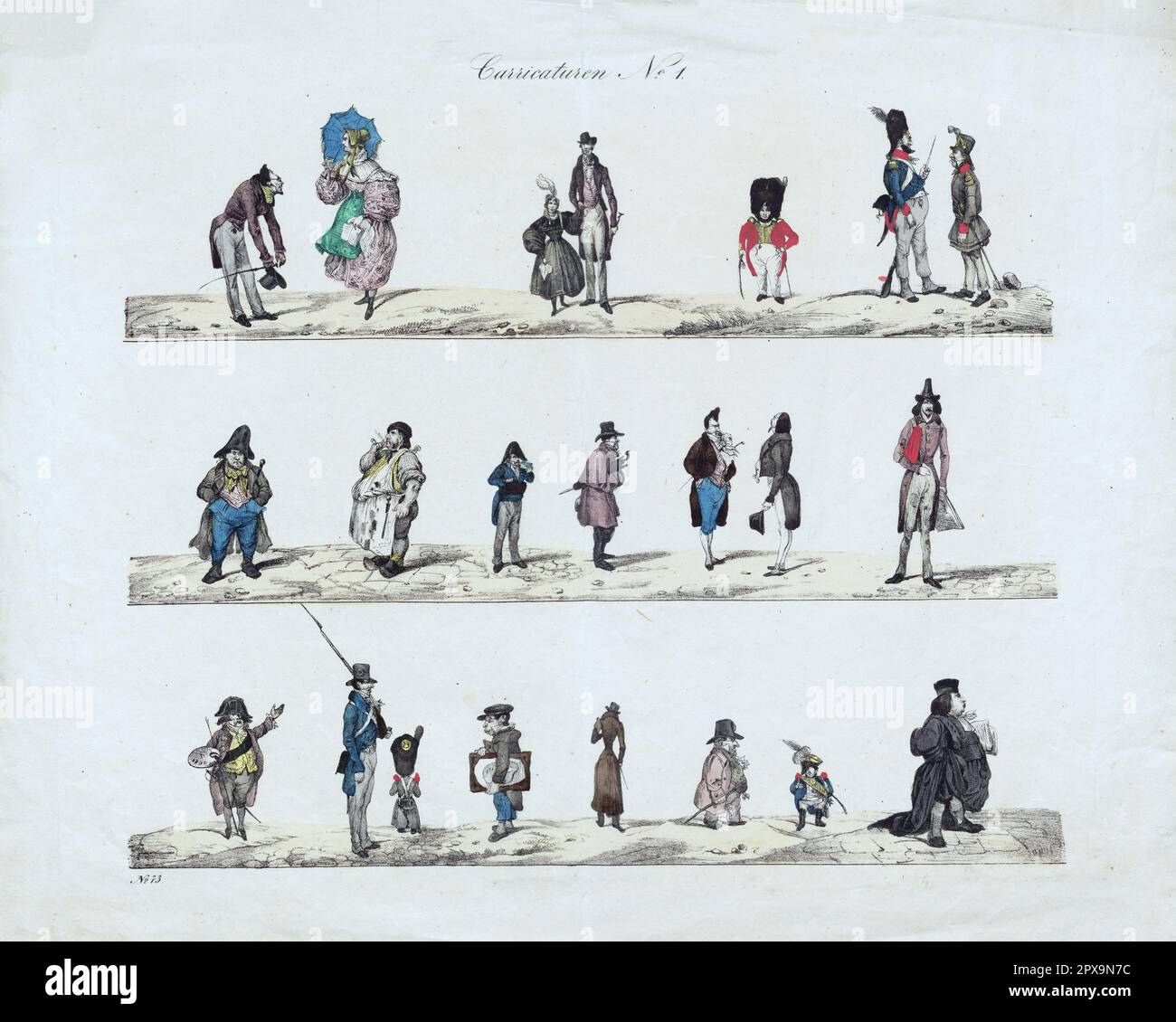 Vintage Sheet of Caricatures No. 1 , West Europe (Preußen (?)), 1840 Stockfoto