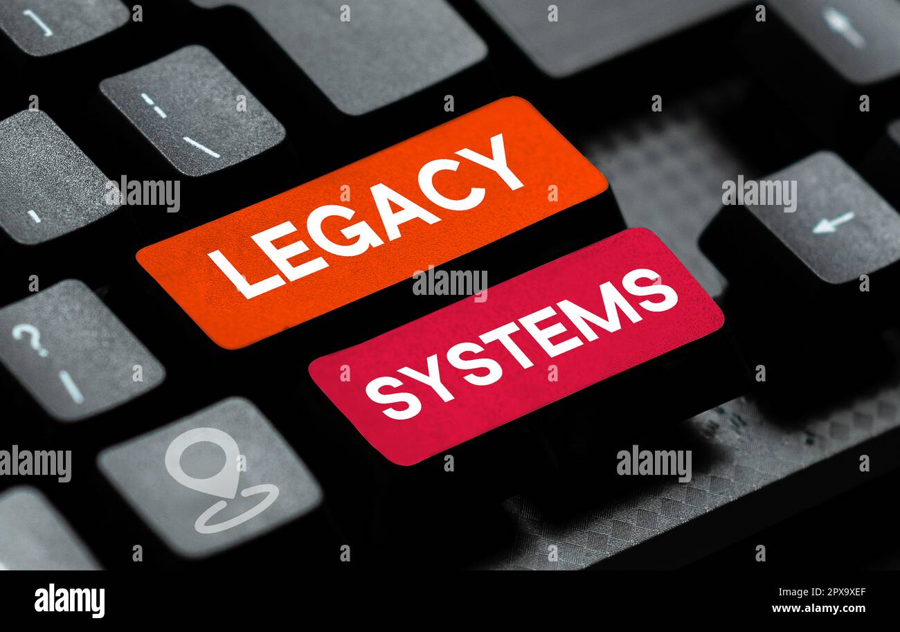 Inspiration mit Signage Legacy Systems, Internet Concept Old Method Technology Computersystem oder Anwendungsprogramm Stockfoto