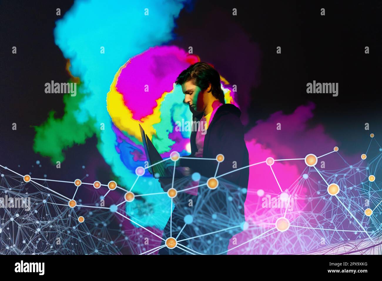 Mann im virtuellen Metaverse Stockfoto