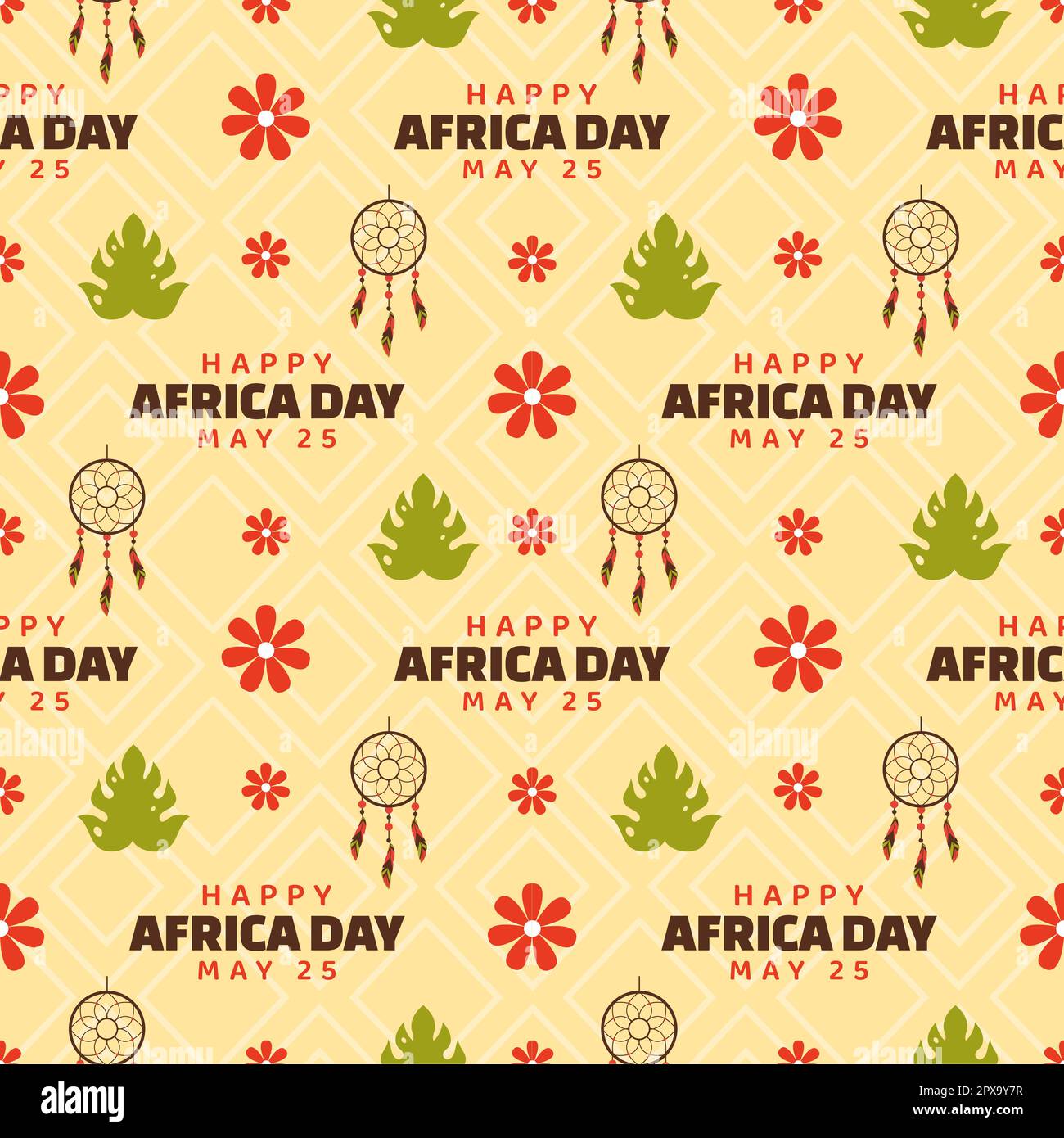 Happy Africa Day nahtloses Muster-Design mit afrikanischen Stammesfiguren Dekoration in Vorlage handgezeichnete Cartoon flache Landingpage-Illustration Stock Vektor