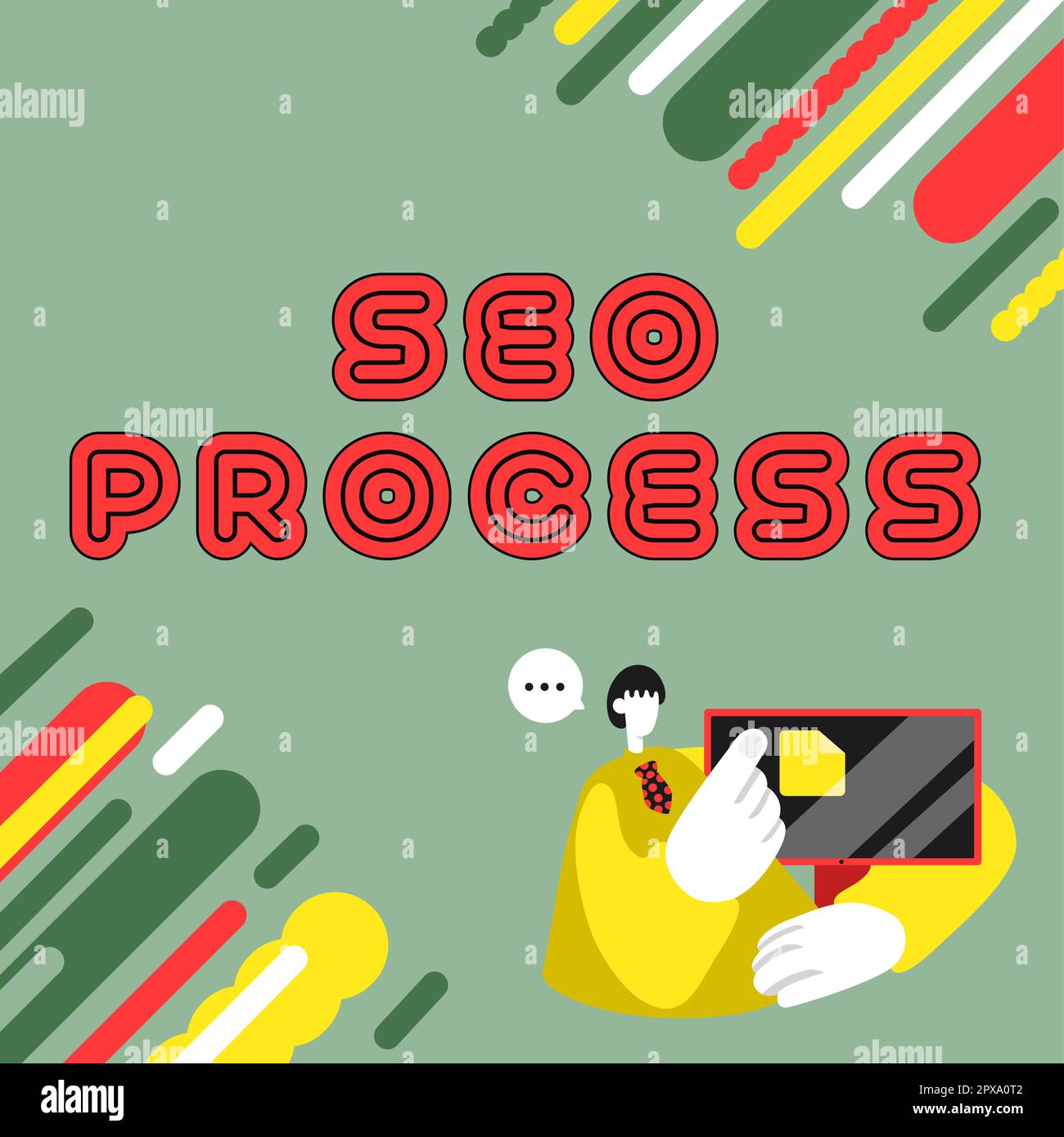 Schild zeigt Seo-Prozess, Internet-Konzept Schritte zur Steigerung der Qualität und Quantität des Website-Traffics Stockfoto