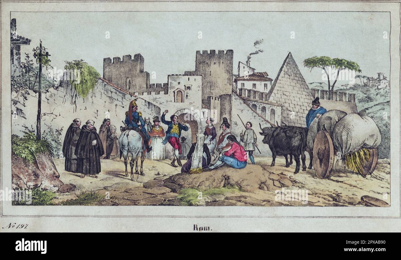 Vintage-Farbzeichnung von Rom, 1850 Stockfoto