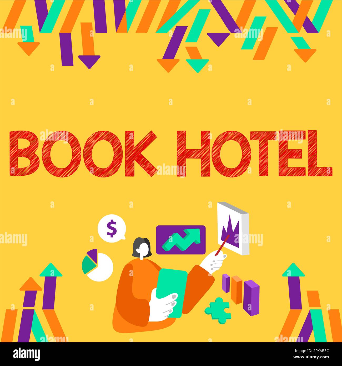 Handgeschriebenes Schild Book Hotel, ein Wort steht auf einem Arrangement, das Sie für ein Hotelzimmer oder eine Unterkunft treffen Stockfoto