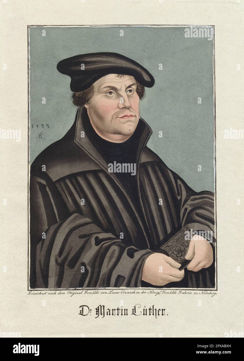 Porträt von Dr. Martin Luther, 1820 Martin Luther (1483-1546) war deutscher Theologieprofessor, Priester, Autor, Komponist, ehemaliger Augustinischer Mönch und am besten bekannt als eine bahnbrechende Figur in der protestantischen Reformation und als Namensgeber des Lutheranismus. Stockfoto