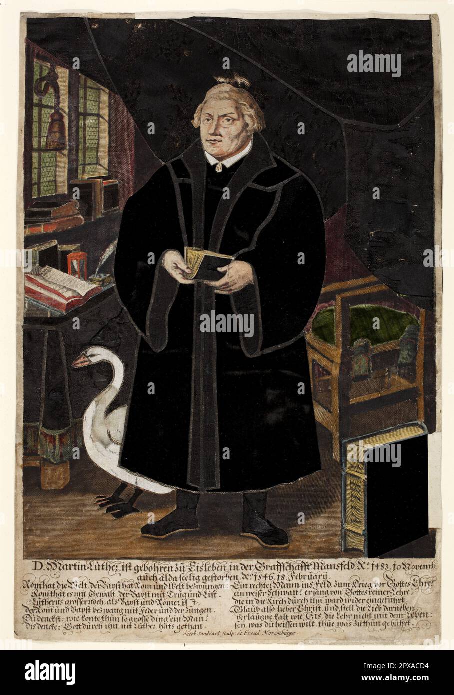 Gravur: D. Martin Luther, geboren in Eisleben, im Bezirk Mansfeld, A°. 1483. 10. Novemb. Auch dort gestorben, gesegnet, A°. 1546, 18. Februar Stockfoto