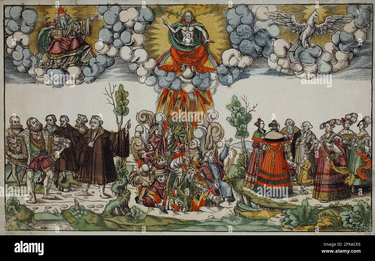 Mittelalterliche antikatholische Gravur: Empfangen Sie uns Herr durch Ihr Wort/ und steur des Bapsts und Türckenmort ..., 1546 Stockfoto