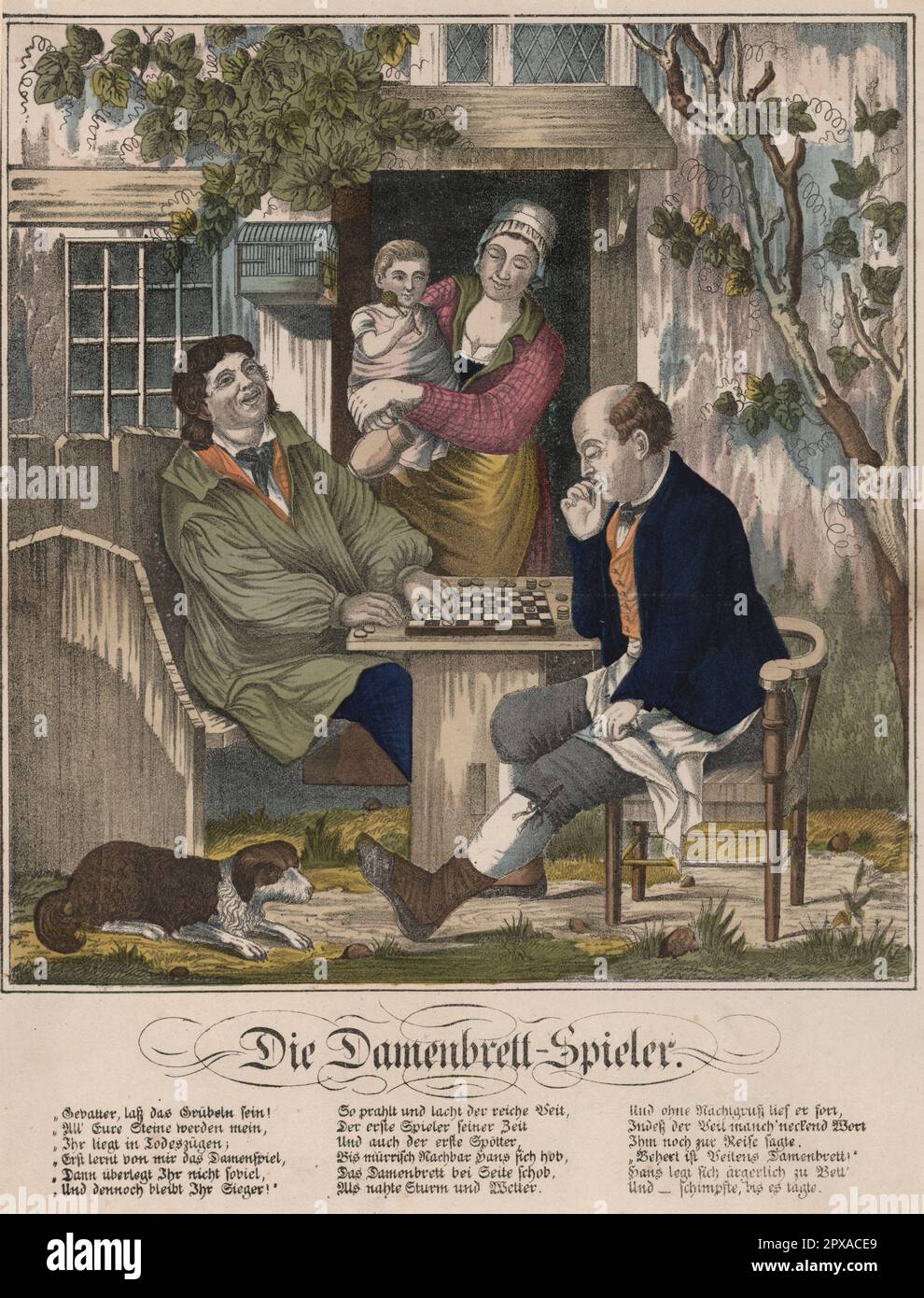Vintage Color Lithography: The Women's Board (Сheckers) Players, 1856 Stockfoto