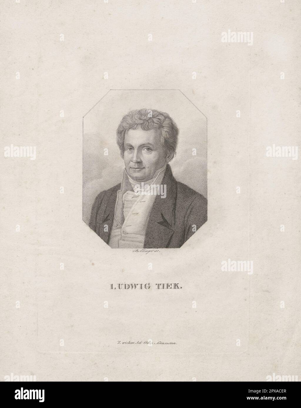 Porträt von Ludwig Tieck. 1825 Johann Ludwig Tieck (1773-1853) war ein deutscher Dichter, Autor, Übersetzer und Kritiker. Er war einer der Gründerväter der Romantischen Bewegung im späten 18. Und frühen 19. Jahrhundert. Stockfoto