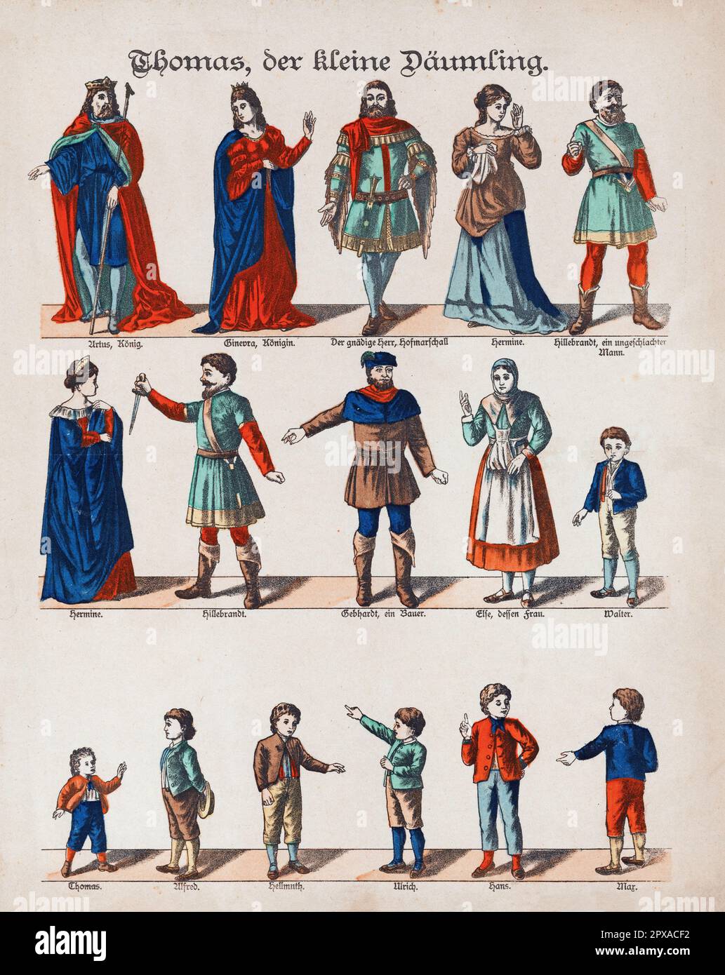 Vintage Illustrations of male Hop-o'-My-Thumb, auch bekannt als Little Thumbling, ist eines der acht Märchen, die Charles Perrault in Histoires ou Contes du Temps Passé (1697) veröffentlicht hat. Stockfoto